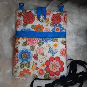 Floral flower small blue cellphone crossbody purse